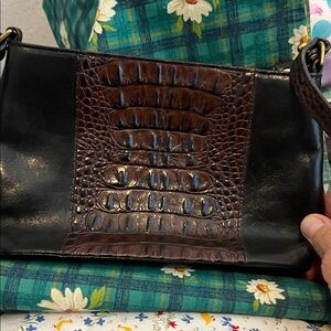 Brahmin Black and Brown Crocodile Embossed Shoulder Bag